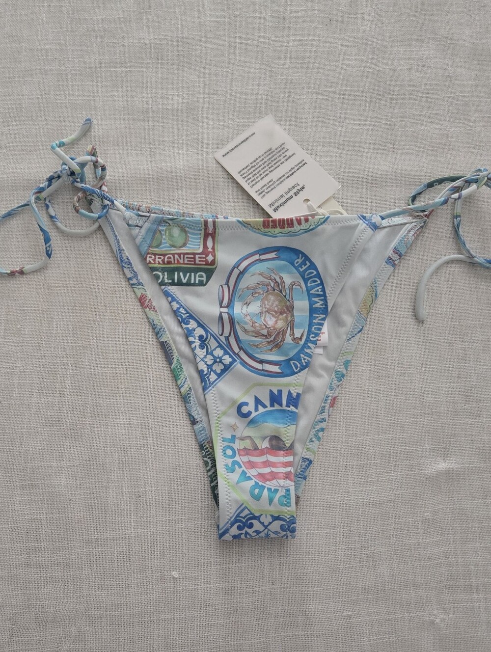 NWT Damson Madder Blue Multi Print Side-Tie Swim Bottom